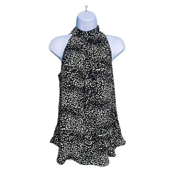 Max Studio Printed Tie Neck Halter Tunic Chiffon Flowy Sleeveless Blouse - Picture 1 of 10